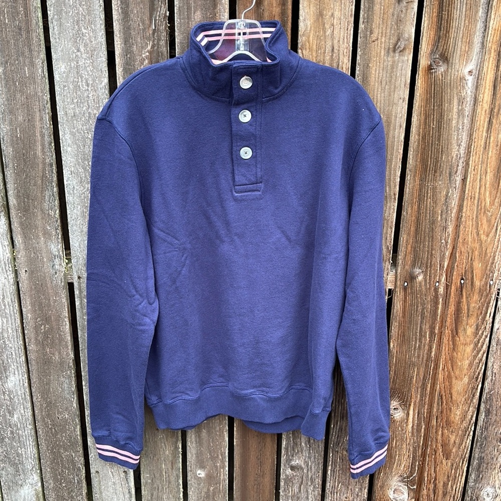 Joseph Turner Button Henley Sweatshirt Pullover M Navy Blue Pink Cotton Men's
